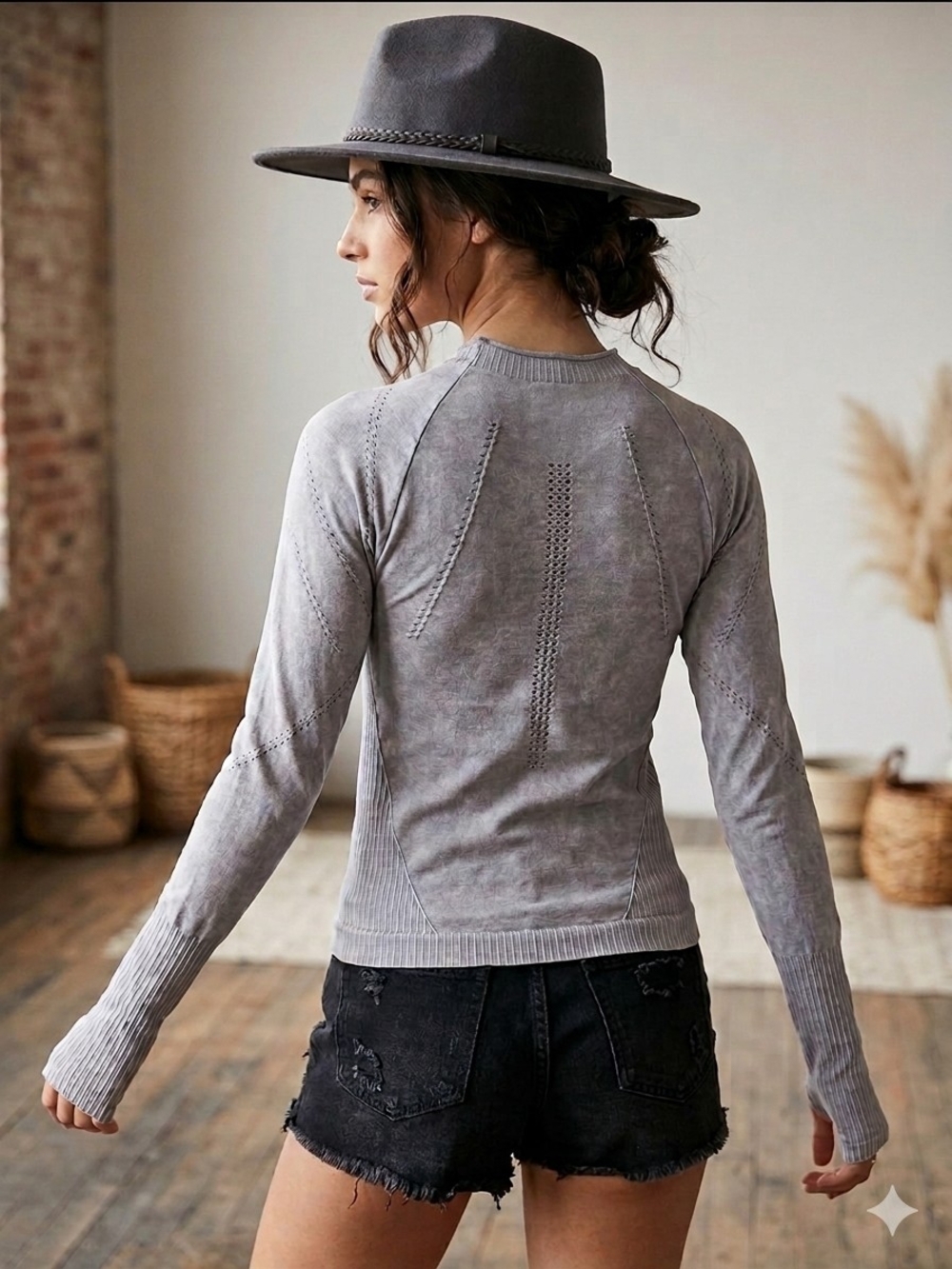 Free People Washed Grey Long-Sleeve Knit Top